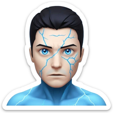 electric lab mutant portrait, head and shoulders only, glowing blue energy cracks on skin, wild hair, intense eyes, sci-fi lab accident vibe, 3D cartoon, mobile game icon style, clean background, no text, no watermark

 sticker