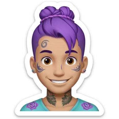purple hair bun and lots of face tattoo guy sticker