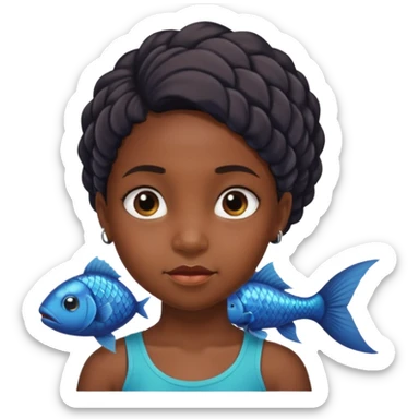 black girl kid with fish tail sticker