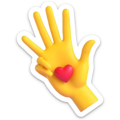 yellow hand making the 'OK' gesture, 3D emoji style, with a heart on the back of the hand sticker