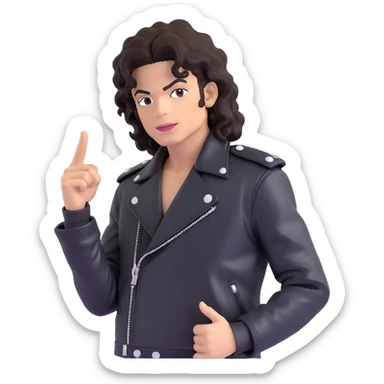 Michael Jackson in his 'Bad' era, black leather jacket, curly hair, intense expression, pose 1 sticker
