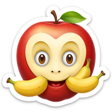 happy face with apples for eyes and banana for mouth sticker