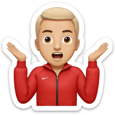 Recep İvedik in his iconic stance with arms spread wide, wearing red tracksuit, shouting with exaggerated expression sticker