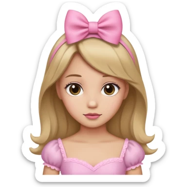 Princesa con cabello tipo 2b rubia oscura y moñito rosado sticker