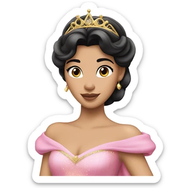 Princess Aurora with black hair with gold tiara pink dress   sticker