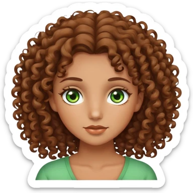 Tan girl with curly brown hair and green eyes sticker