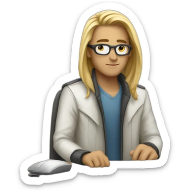 cool looking white person with long jacket working on pc sticker