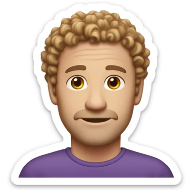 Caucasian, purple curly hair, man, middle-aged, earring. sticker