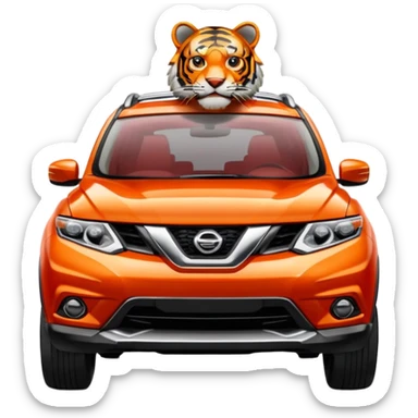 A Tiger Driving A RED NISSAN ROGUE SUV sticker