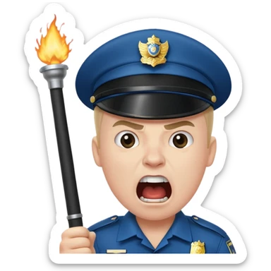 An angry British policeman with a baton in his hands shouts sticker