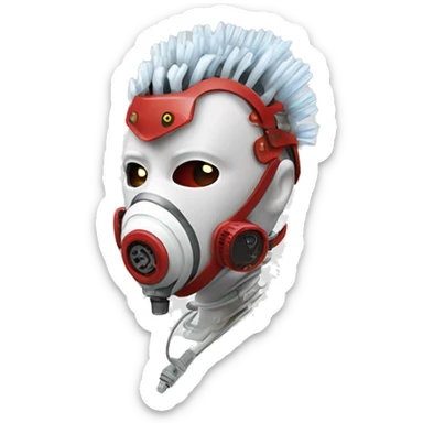 White Mohawk female cyborg head with red respirator mask and circuits sticker