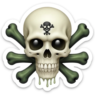 a poisonous cloud of gas, dark swamp color, with an image of a skull and two crossed bones behind the skull sticker