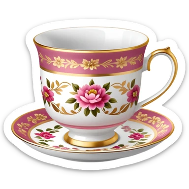 Reddish-pinkish and gold and white Warm-colored romantic traditional tea cup sticker