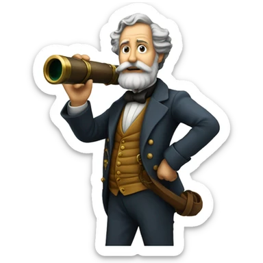 jules verne holds a spyglass in his hands sticker