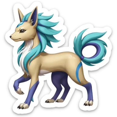 Colorful Skilled Adept Graceful Asian Painted WereGarurumon-Suicune-Linoone-Meloetta-fusion-hybrid-creature (full body) sticker