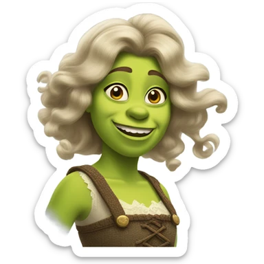 Shrek dressed like a girl with her hair blowing in the wind sticker