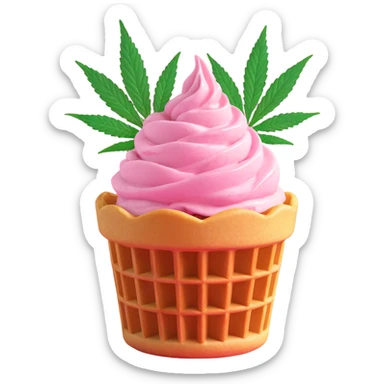 pink gelato in a waffle cup with cannabis leaf sticker
