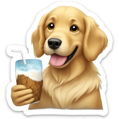 Golden retriever drinking coconut sticker