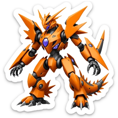 Cool Futuristic Black Orange Cyber-Digimon-Fakemon-Palkia-Guilmon-Wargreymon-Mecha-fusion (full body) sticker
