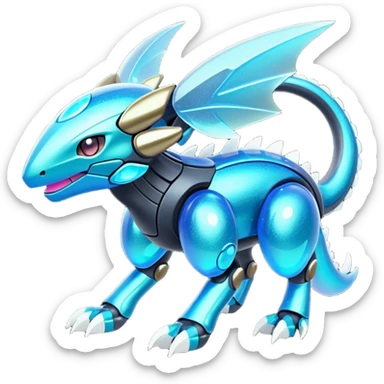  Epic legendary rare mechanical Shiny sparkly transparent bioluminescent luminescent vibrant bright pastel dark exotic iridescent colorful gradients futuristic modern metallic glossy glittery fantasy-cyber-Protogen-Fakémon-Pokémon-Vernid-creature sticker