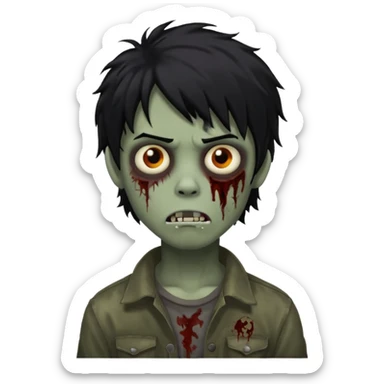 Boy, zombie, black hair, medium long and wavy, emo, shaggy, dark, spooky, creepy expression sticker