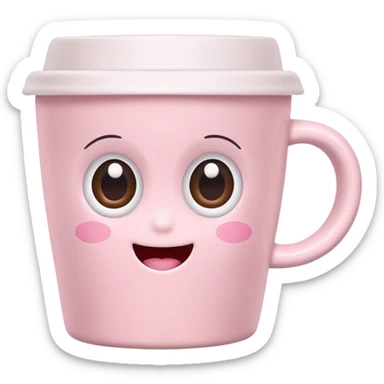 kawaii coffee cup with a cute smiling face, pastel pink, big eyes sticker