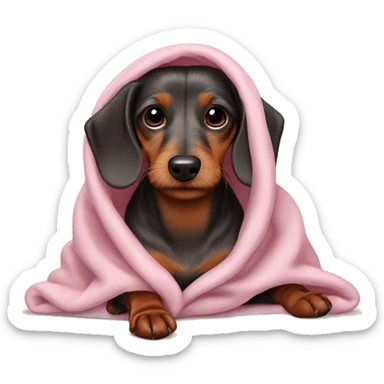 wirehaired dachshund in a light pink cozy blanket  sticker