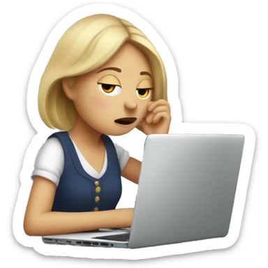 tired french girl with laptop drinking a lot of coffee sticker