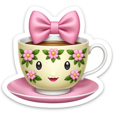 Floral teacup with pink bow sticker