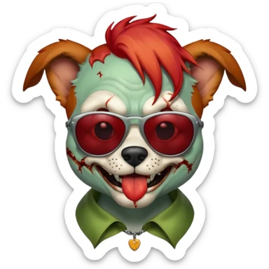 Zombie dog with sun glasses and red hair and joker nose hungry  sticker