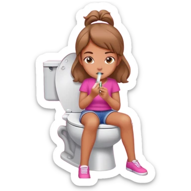girl vaping while sitting on a toilet in a pink bathroom stall  sticker