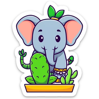elephant with a cactus body wearing sandals, elephant head on top of a green cactus body with sandals on its feet sticker