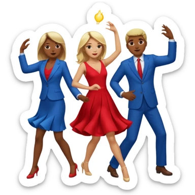 Two people dancing. One wearing red with light skin and blonde hair. One wearing bue with dark skin and brown hair. sticker