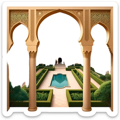 ​Cinematic Realistic Alhambra, depicted as a panoramic, zoomed-out view of the entire majestic Moorish palace complex with intricate arches, expansive courtyards, and lush gardens stretching into the distance, bathed in soft golden light that accentuates its opulent historical grandeur, sticker