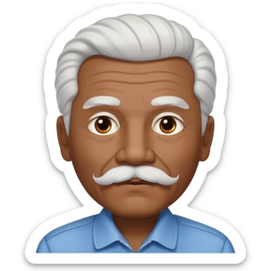 
An elderly man emoji with medium-dark skin tone, full white hair styled in thick, swept-back waves, thick white eyebrows, and a neatly groomed small white mustache. His face is clean-shaven aside from the mustache, giving him a tidy and classic look. sticker