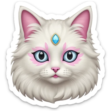 Neva masquerade cat, very fluffy, gray and white, with pale blue eyes and pink nose sticker