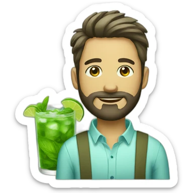 short hair man with beard and with mojito sticker