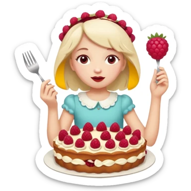 Raspberry torte human full body and legs girl with a raspberry barrette on her head sticker