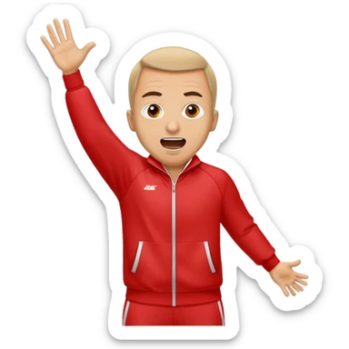 Recep İvedik in his iconic stance with arms spread wide, wearing red tracksuit, shouting with exaggerated expression sticker