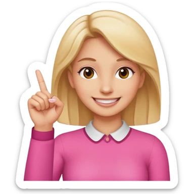 woman holding up her pinky finger while smiling sticker