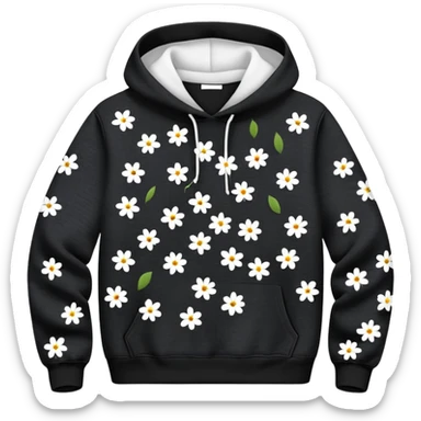 The BLACK Denim Tears Hoodie features a black base with medium-sized black and white flowers. Each flower has a white outer ring with an open, hollow center, giving it a bold and distinctive look. These ring-like floral patterns are scattered across the hoodie, covering the front, sleeves, and hood for a balanced yet eye-catching design. sticker