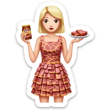 pop art woman in SPAM MEAT dress eating spam sticker