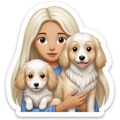 A long-haired girl is holding a big white long-haired dog sticker