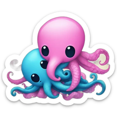 an adorable blue kraken hugging another pink kraken  adorable sticker