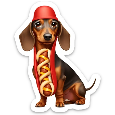 Dachshund wearing a hotdog costume  sticker