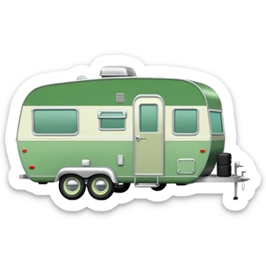 1960s Shasta trailer, single axle wheels, colored all green, the same green shade as movie trailer green preview card, light grey tires and grey hitch sticker