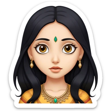 indian girl with fair skin, long black hair, and big eyes  sticker