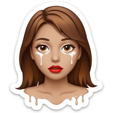 Brown Hair, Woman, white paint drip, face, hot, Sexy, lips sticker