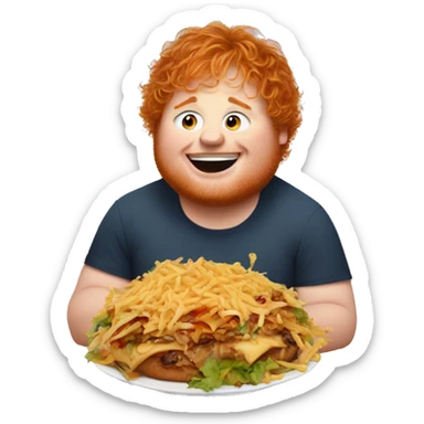 A fat Ed Sheeran eating lots of food sticker