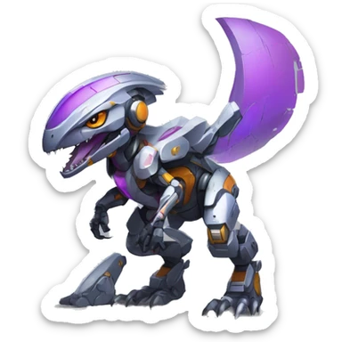 Colorful Edgy Chibi Greymon-Velociraptor-Genesect-Fakémon-Pokémon wearing a with a futuristic visor-helmet And Mecha-suit Full Body sticker